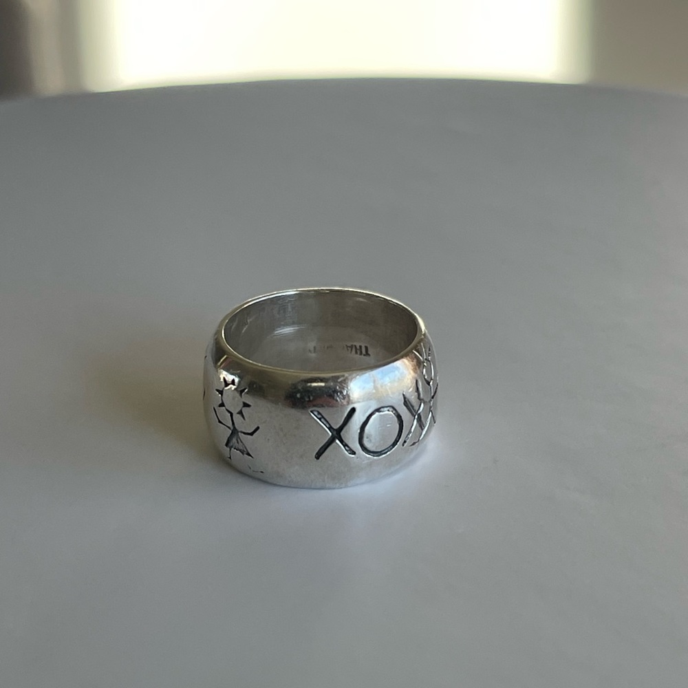 925 Sterling Silver Vintage "XOX" Girl and Boy Band Ring